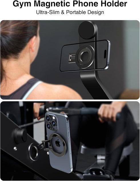 Dual Magnetic Foldable Phone Stand for Desk & Gym, for Magsafe Adjustable Travel Cell Phone Holder, All-Metal Portable Desktop Cellphone Stand Com...