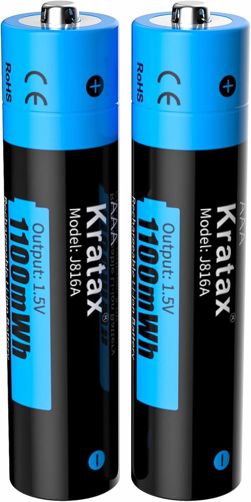 Kratax AAA Batteries Rechargeable 1100mWh Lithium Rechargeable AAA Batteries, 1.5V Constant Voltage Output, 1600 Cycles, Suitable for Toys, Remote...