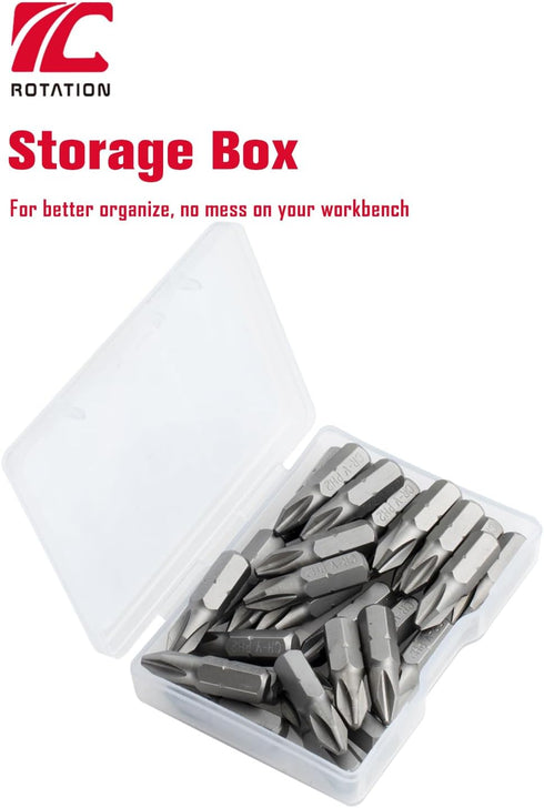 ROTATION 30-Piece Phillips #2 Bit Set PH2, Impact Grade, 1/4-inch Hex Shank, Chrome Vanadium Steel...
