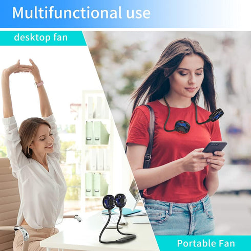 Portable Neck Fan 2600mAh, Necklace Fan Battery Operated, Wearable Fan Rechargeable Ultra Quiet, Hands-Free Fan 360° Adjustable, Strong Airflow fo...