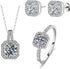 4 Pieces Fashion Shiny Square Zircon Crystal Pendant Necklace Earring Ring Jewelry Set for Women Wedding Party Prom Holiday Gifts...