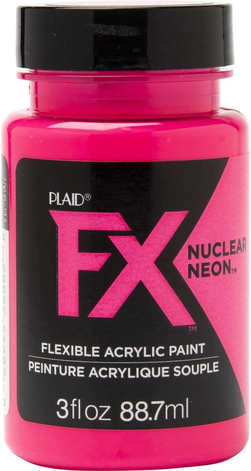 PlaidFX Neon Flexible Acrylic Paint Ideal for Pliable Surfaces and Cosplay Costumes, Non-Cracking or Peeling, No-Tack, Durable, 3 oz, Killer Pink...