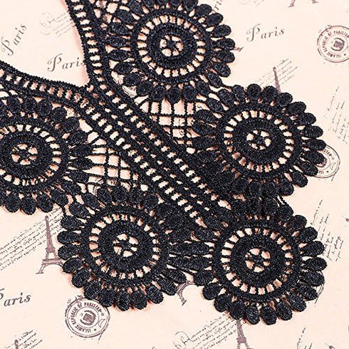 1pc Embroidery Round Sexy V Lace Neckline Fabric, DIY Collar Lace Fabrics for Sewing Supplies Crafts (Black)...