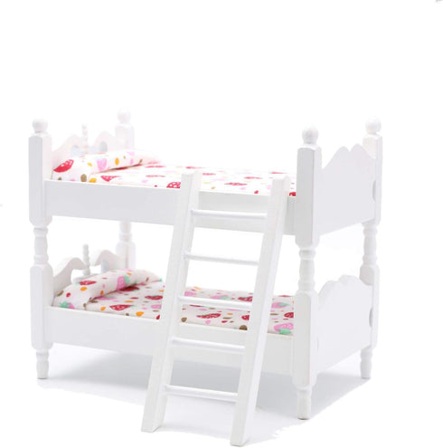 Wooden Dollhouse Furniture of Baby bunk bed with Ladder for Miniature Dollhouse Accessories - 1/12 Scale...