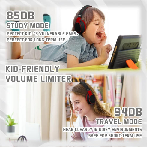 Headphones Kids Bluetooth Wireless Volume Limited 85/110dB Over On Ear Foldable Noise Protection Headset/Wired Inline Cable AUX 3.5mm Mic for Chil...