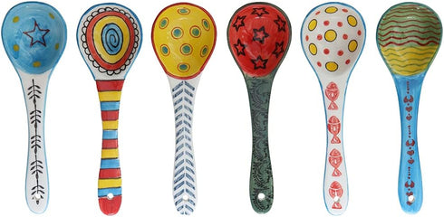 heart & home Ceramic Spoon Set of 6, Ceramic Serving Spoons, Ceramic Spoon for Soup, Colorful Deep Round Soup Spoons, 6.5'' Inches...