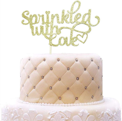 Sprinkled with Love Cake Topper for Baby Shower, Wedding, Birthday Party Decorations Gold Glitter...