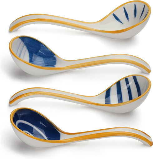Ceramic Soup Spoons Set of 4 Porcelain Japanese Soup Spoon Long Handle Asian Soup Spoon Sets for Pho Ramen Noodles Wonton Dumpling Rice (Model 1#)...
