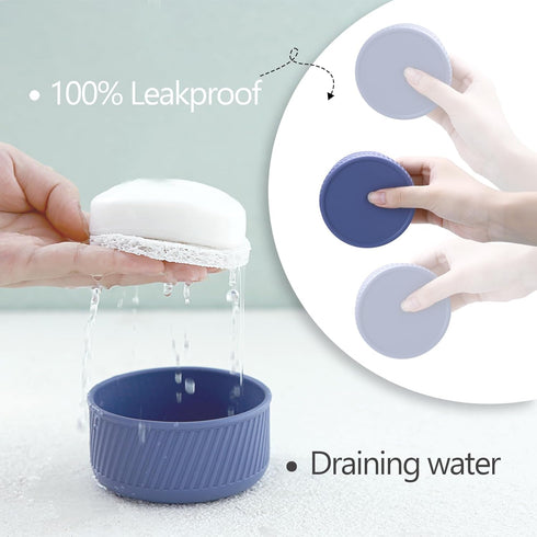 Silicone Round Travel Soap Case, Leak Proof Shampoo Bar Holder, Travel Soap Container with Soap Saver, Slip-Resistant Shampoo Bar Holder for Showe...