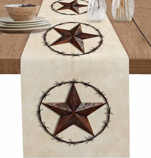 Texas Western Star Rustic Table Runner-Cotton linen-Long 72 inche Barn Star Dresser Scarves,Kitchen Coffee/Dining Farmhouse Cowboy Tablerunner for...