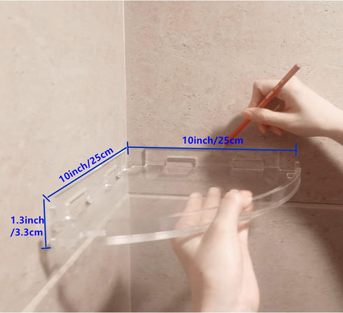 JiePai Acrylic Corner Shower Caddy Shelf with Hooks 2 Pack, Adhesive Wall Mounted Bathroom Shower Organizer for Inside Shower & Kitchen Storage, S...