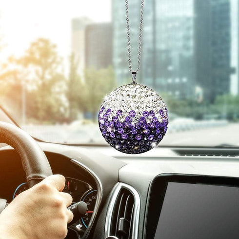 Rear View Mirror Bling Crystal Ball Charms Purple Car Accessories for Women...