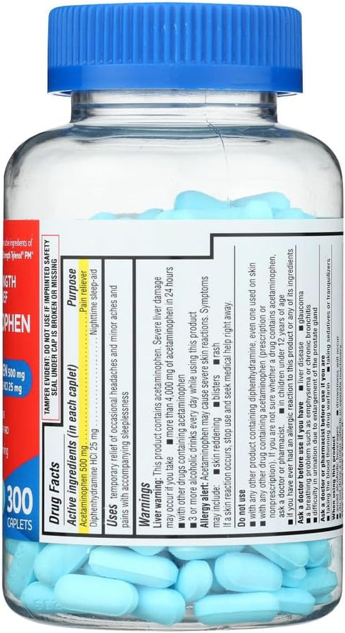 Rite Aid Extra Strength Pain Relief Acetaminophen PM Caplets, 500mg Acetaminophen / 25mg Diphenhydramine - 300 Count - Nighttime Pain Reliever + S...