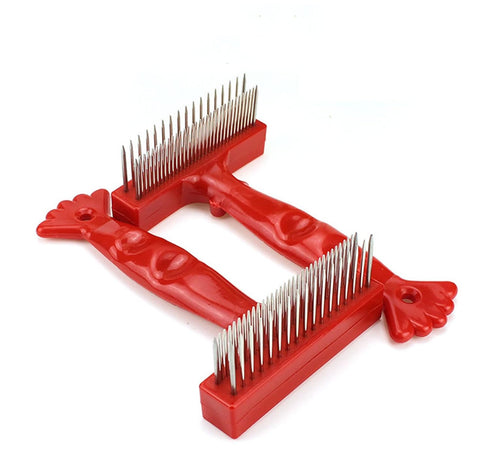 Dog Rake Hair Removal Brush Comb - Long Hair Dog Bottom Rake, Large Dog Long Hair - Hair Removal Brush, Dense Double Row Stainless Steel Pin - Red...