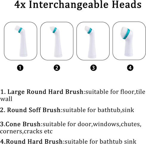 Electric Cleaning Brush with 4 in 1 Multiple Brush Heads,Indoor Household Cordless Motorized Brush for Bathroom Toilet Kitchen Tile Crevice...
