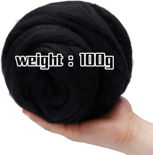 3.53oz Wool Roving Yarn, Wool Felting Supplies, Pure Wools, Chunky Yarn, Spinning Wool Roving for Needle Felting Wet Felting DIY Hand Spinning (Bl...