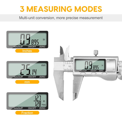 Digital Caliper, Sangabery 6 inch Stainless Steel Caliper Measuring Tool with Inch/Metric/Fractions Conversion and Large LCD Display, Perfect for ...