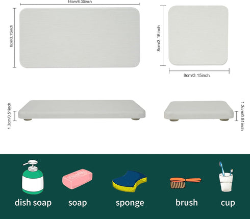 4-Set Water Absorbent Diatomite Earth Drying Mats - 2 Large & 2 Small Trays with Anti-Slip Pad, Sandpaper. Ideal for Kitchen Counter, Under Plants...