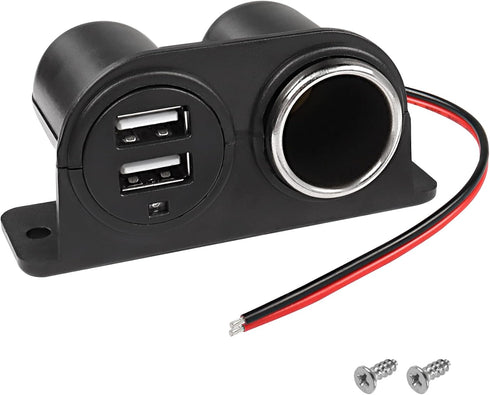 MEIRIYFA Dual USB Cigarette Lighter Socket Power Outlet Car Charger, 3.1A Dual USB + Cigarette Lighter 12/24V Power Adapter Replacement for Vehicl...