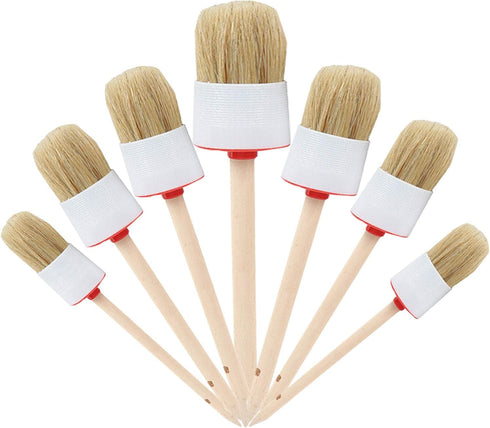 Natural Bristle Chalk Paint Wax Brush Wood Handle Round Paint Brushes for Paint Oil Watercolor Paints Waxing Brushes,Furniture, DIY Art Crafts(7PA...