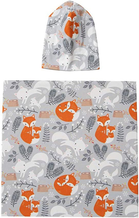 Galabloomer Newborn Swaddle Blanket with Beanie Set Baby Boy Receiving Blanket Rainbow (Deer& White Fox)...