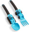 Dinneractive Utensil Set for Kids – Construction Themed Toddler Forks and Spoons, Toddler Utensils – 2-Piece Set – Blue Construction Utensils for ...