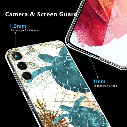 Compatible with Samsung Galaxy S22 Case, Sea Turtle seaweed Aesthetic Soft TPU Fashion Cool Slim Shockproof Protective Phone Cases for Women Girls...