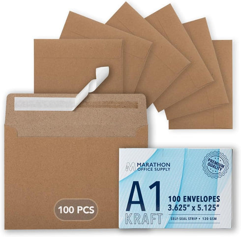 MOS A1 Invitation Envelopes – 3-5/8" x 5-1/8" Kraft Mailing Envelopes Self Seal (100 Count) – 120GSM/ 32LB Bond Heavy Duty – Gift Card Envelopes, ...