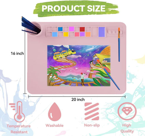 Silicone Painting Mat, 20"x 16" Silicone Art Mat with Cup, Kids Painting mat for Resin, DIY, Drawing Resin, Paint, Clay?Playdoh Large Craft Mat- S...