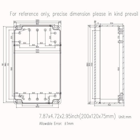Zulkit Waterproof Plastic Project Box ABS IP65 Electrical Junction Box Enclosure Black 7.9 x 4.7 x 2.95 inch (200 x 120 x 75mm)...