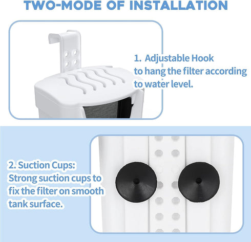 Aquarium Power Filter(3.5W), Turtle Tank Filter, Silent Low-Water Filter for Small Fish Tank, Reptile Tank Up to 15Gallon, with 4pcs Cartridges.(W...
