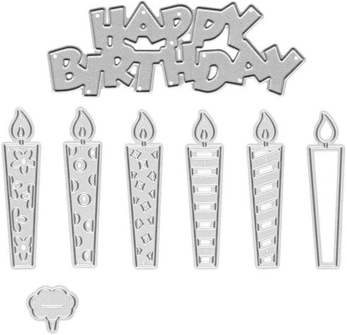 Metal 6 Hollow Style Candles Cutting Dies, Happy Birthday Letter Die Cuts for Card Making Stencil Embossing Tool Scrapbooking DIY Etched Craft Die...