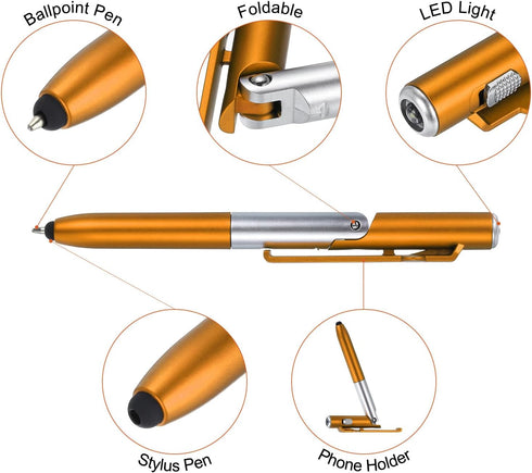 MECCANIXITY 5pcs Multifunction Stylus Pen Capacitive Touch Screen Ballpoint Pens with LED Light, Foldable Phone Holder Stand for Writing in The Da...