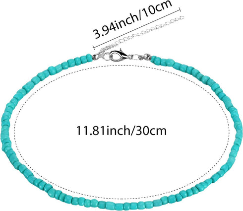4 Pieces Women Bead Choker Necklace Colorful Bohemian Seed Bead Chain Girls Boho Hawaiian White Tiny Turquoise Layered Collar (Style A, 4 Pieces)...