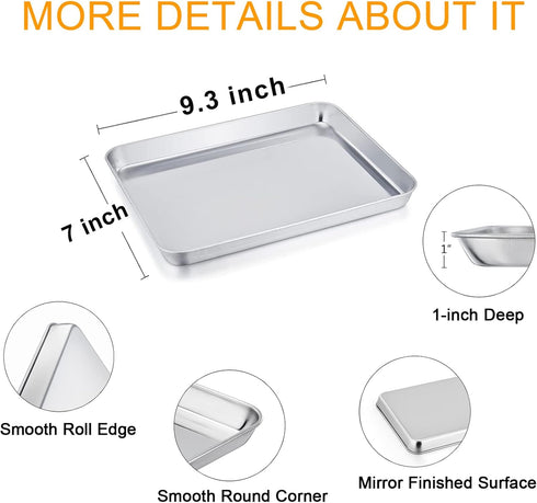 TeamFar Toaster Oven Tray and Rack Set, 9.3’’ x 7’’ x 1’’, Stainless Steel Toaster Oven Pan Broiler Pan, Non Toxic & Healthy, Easy Clean & Dishwas...