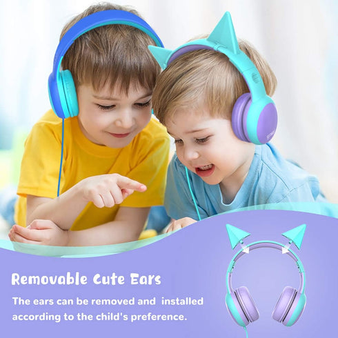 gorsun Kids Headphones with Limited Volume, Cat Ear Toddler Headphones, Wired Headphone Over Ear for Boys and Girls,Stereo Sound Foldable 3.5mm He...
