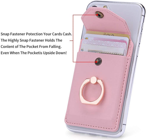 Cell Phone Card Holder RFID Ring Stand Stick on Wallet Card Holder for Back of Phone iPhone Android and All Smartphones Adhesive Credit Card Holde...