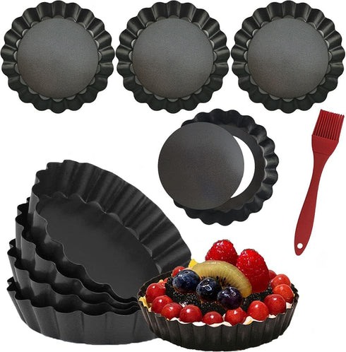 DATANYA 8 Pack Mini Tart Pans 4 Inch with Removable Bottom Round Nonstick Quiche Pan, Heavy Duty Fluted Side for Pies, Mousse Cakes, Dessert Bakin...