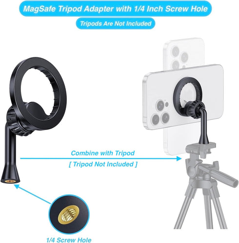 Magnetic Tripod Holder Mount Adapter for MagSafe, iPhone Tripod Mount Adapter with 1/4” Screw Hole, Magnetic Phone Tripod Holder Adapter for iPhon...