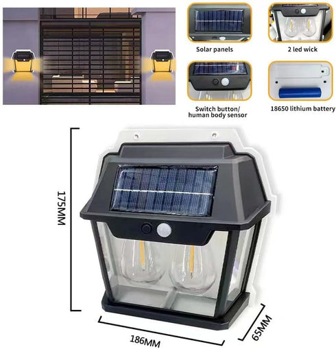 LED Dual Core Outdoor Lighting Solar Warm Light Wall Lamp? Wireless Dusk to Dawn Motion Sensor LED Sconce Lights IP65 Waterproof....