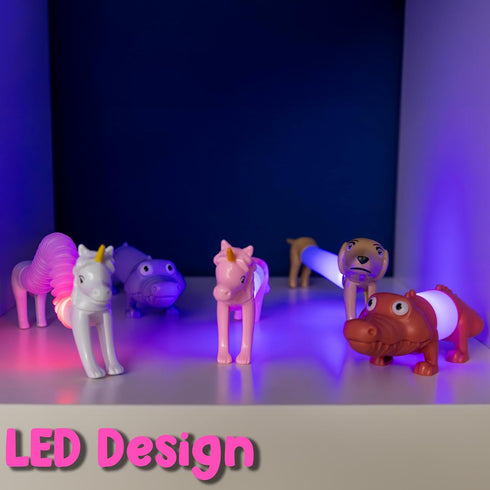 Boxgear 5-Pack LED Pop Tubes Mixed Animal Fidget Toys – Sensory Tubes for Toddlers – Cute Animal Sensory Fidget Toys for Girls and Boys – Stress-R...
