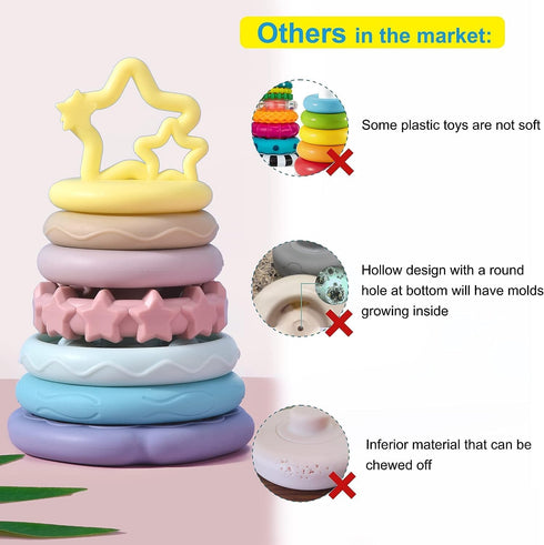 7 Pcs Stacking Toys Baby Toys, Toddler Montessori Sensory Soft Rings Stacker, Teething Infant Toy with Learning, Newborn Essentials Gifts for 6 9 ...