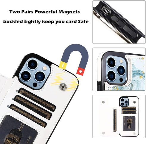 Opal Blue Marble Case Compatible with iPhone 13/12 Pro Max Flip Wallet Case with Card Holder Kickstand Slim Fit Sleeve with Card Slots Protective ...