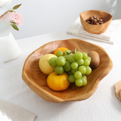 Wood Salad Bowl, Decorative Wood Fruit Bowl, Handmade Natural Wooden Bowl, Irregular Serving Bowl for Fruits, Salads, Candy and Snack (8" - 10" di...