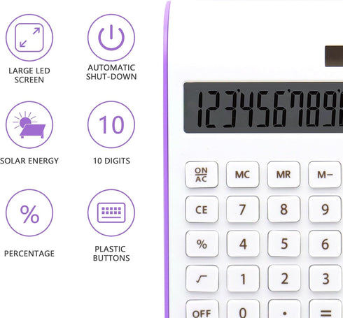 Purple Calculator, UPIHO Purple Office Supplies and Accessories, 10 Digits Solar Battery Basic Office Calculator, Dual Power Desktop Calculator wi...