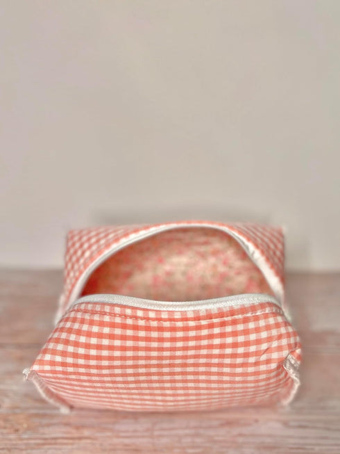 Quilted Floral Makeup Bag, White/pink floral pattern....