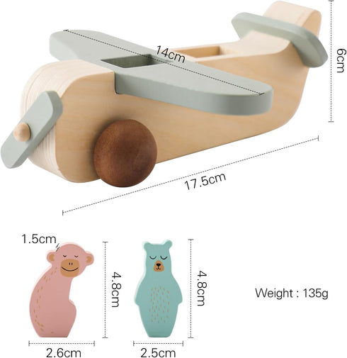 ibwaae Wooden Airplane Toys, Air Transport Vehicles Play Set, Wooden Pull Games, STEM Learning Gift Montessori Toy for Baby Toddler Boys Girls...