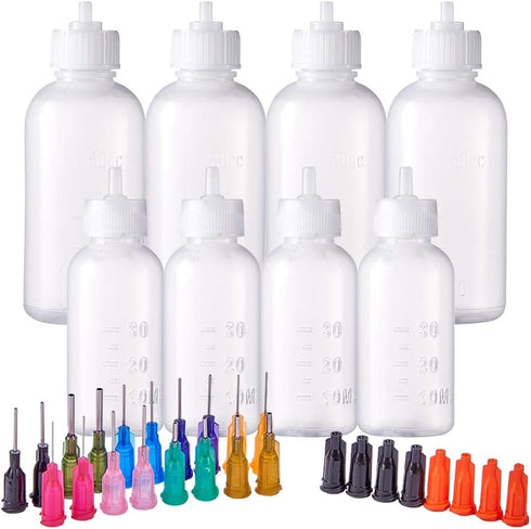 BENECREAT 8PCS Multi Purpose DIY Precision Tip Applicator Bottles 1/1.7 Ounce Needle Tip Glue Bottles with 8 Caps and 18 Tips for DIY Quilling, Cr...