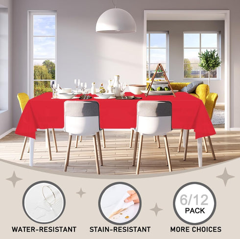 D&Z Plastic Table Cloth Disposable, 12 Pack Red Rectangle Tablecloth Individually Wrapped for Indoor&Outdoor, 54 x 108 Inch Table Cover for Party,...