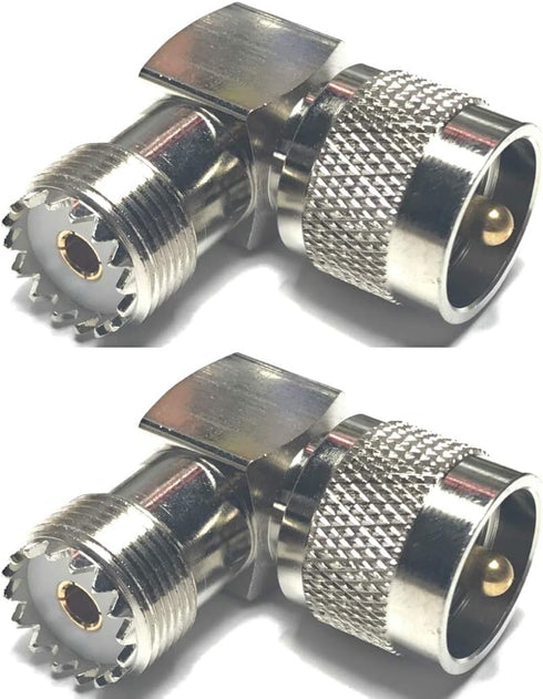 CESS UHF Right Angle Adapter L Shape 90 Degree RF Coax Connector for CB Radio, Nickel-Plated Housing, PL259 Male to SO239 Female, Gold-Plated Pin ...